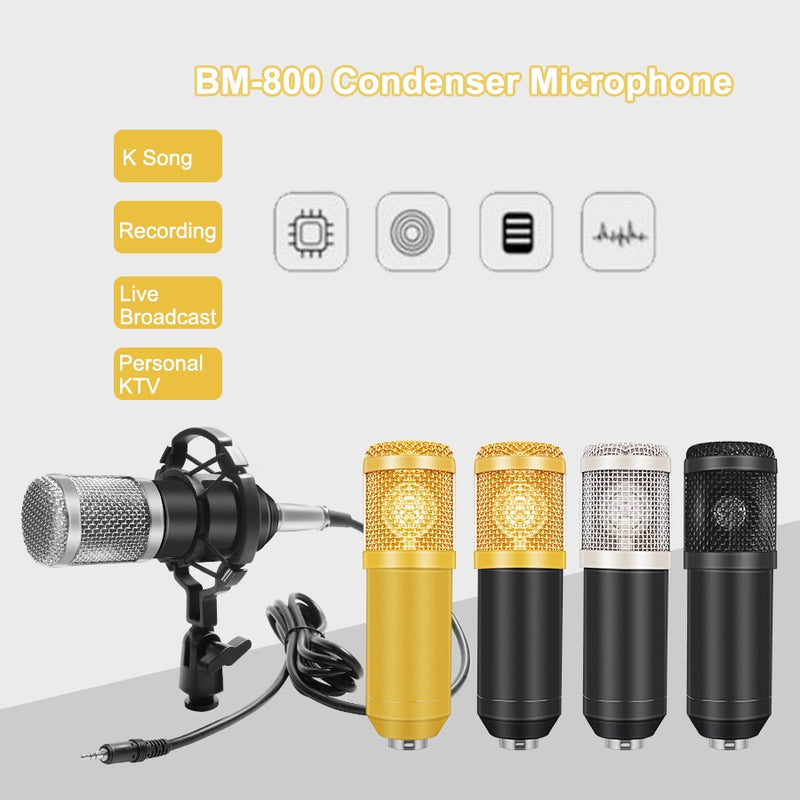 Microfone Condensador Profissional BM800, Gravação de Podcasts, Lives