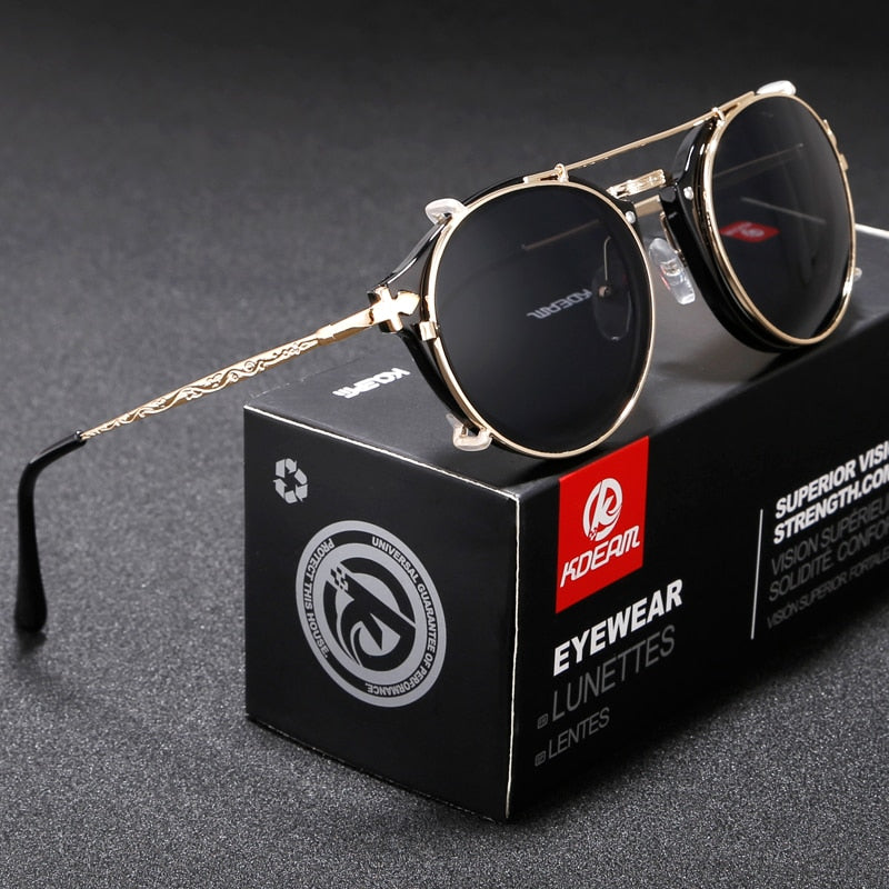 Óculos de Sol Unissex Redondo Steampunk, Retrô, Hastes Entrelaçadas