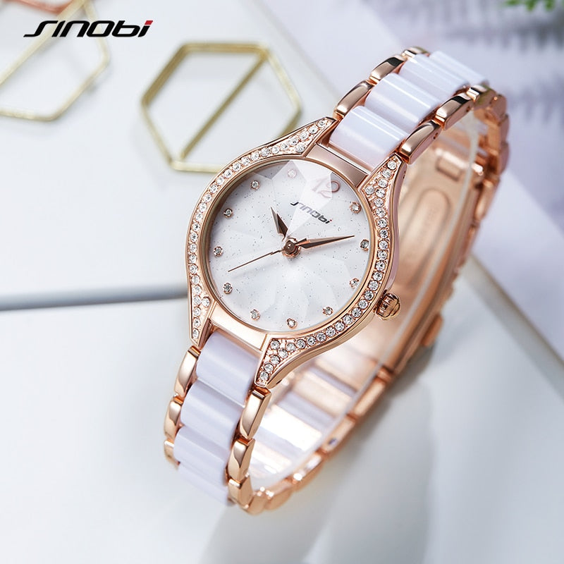 Relógio Feminino SINOBI, Elegante Moda Top Luxo Ouro Diamantes