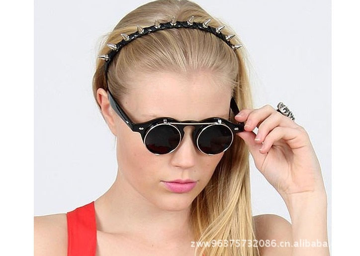 Óculos de Sol Steampunk, Retro Flip Circular, Metal, Unissex Proteção UV400