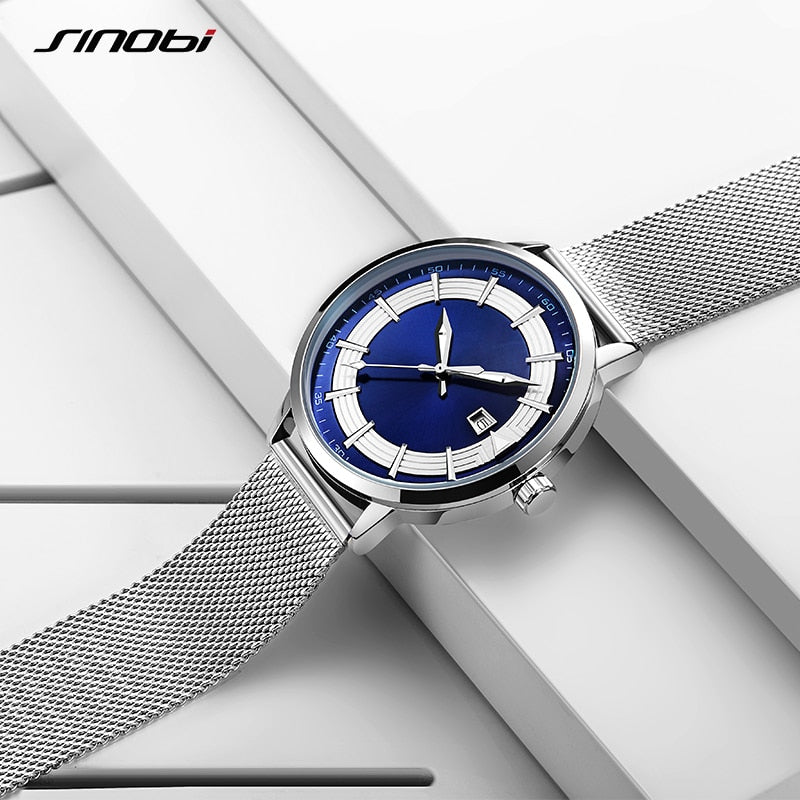 Relógio Masculino SINOBI, Aço Inoxidável, S Blue Men, Quartzo Top Luxo