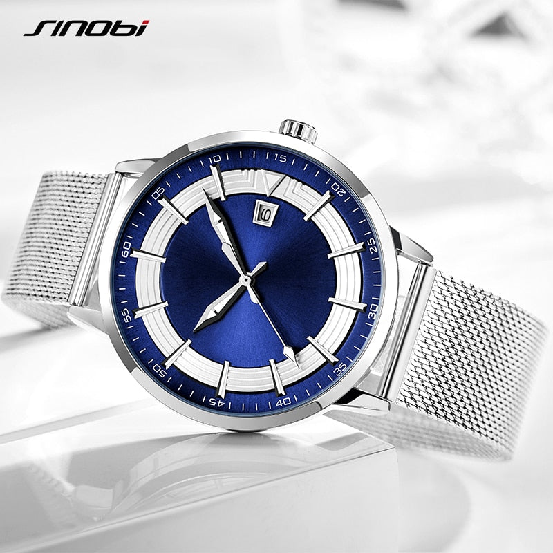 Relógio Masculino SINOBI, Aço Inoxidável, S Blue Men, Quartzo Top Luxo