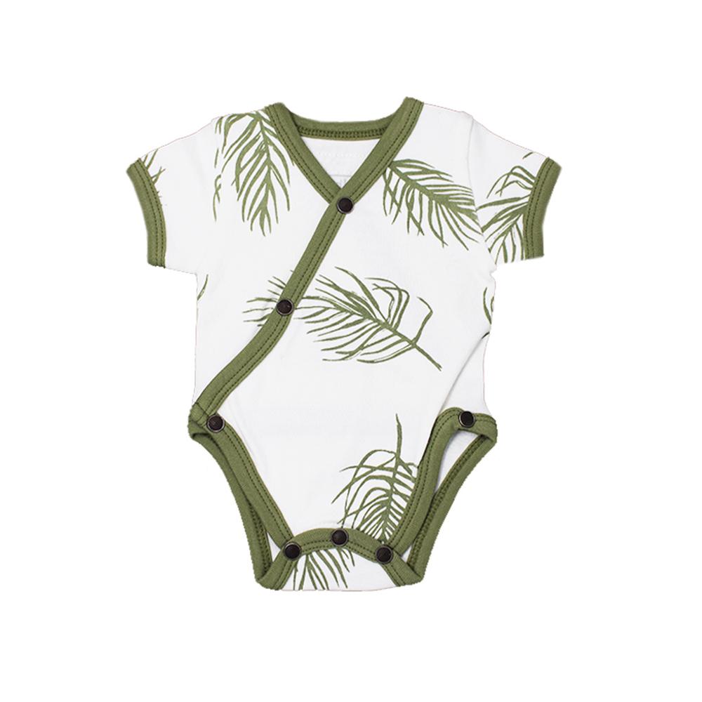 Organic Short-Sleeve Kimono Bodysuit - Sage Palm