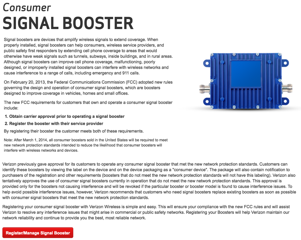 Verizon signal booster registration