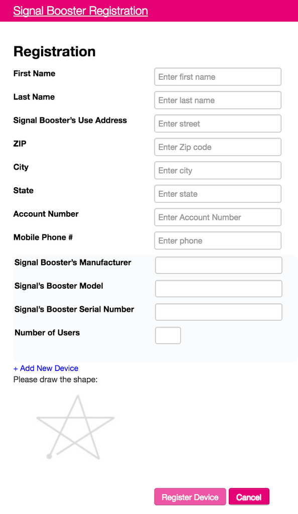 T-Mobile signal booster registration form