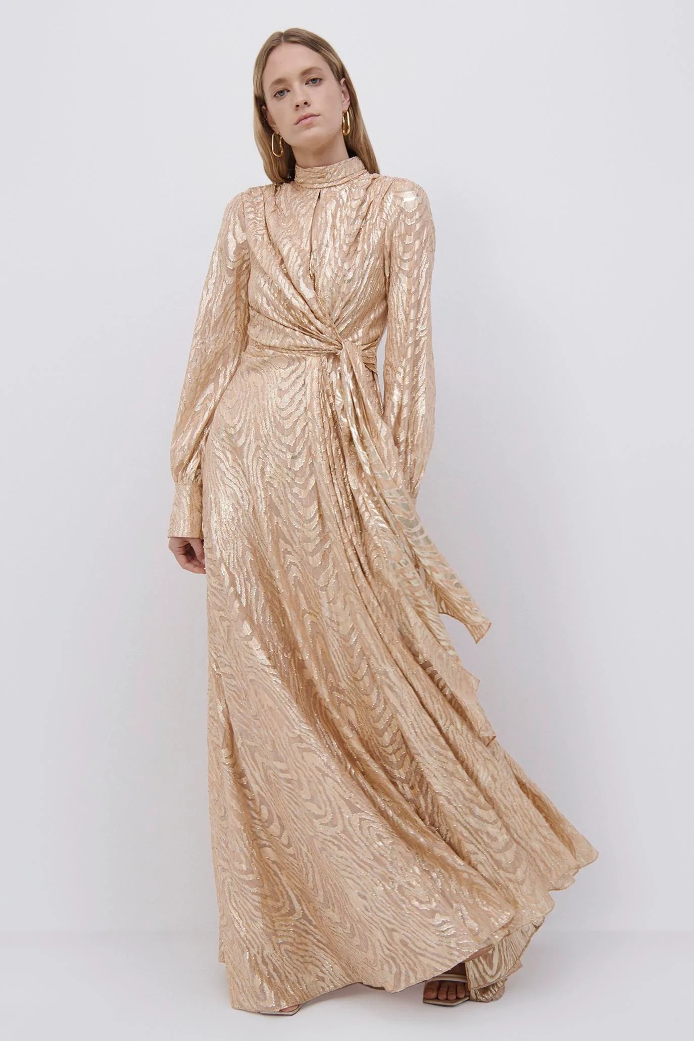 MERREN MOIRE FIL COUPE L/S WRAP GOWN