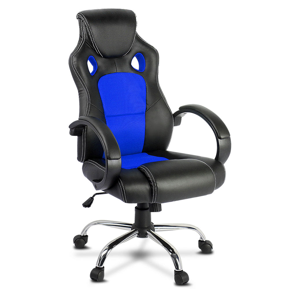 blue leather desk chair