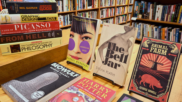 A display table at Janus Books.