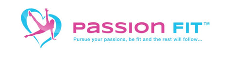 Passion Fit logo: silhouette of a woman in a yoga pose in the outline of a heart