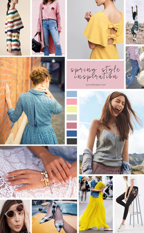 collage of images of clothing, jewelry, and color palettes