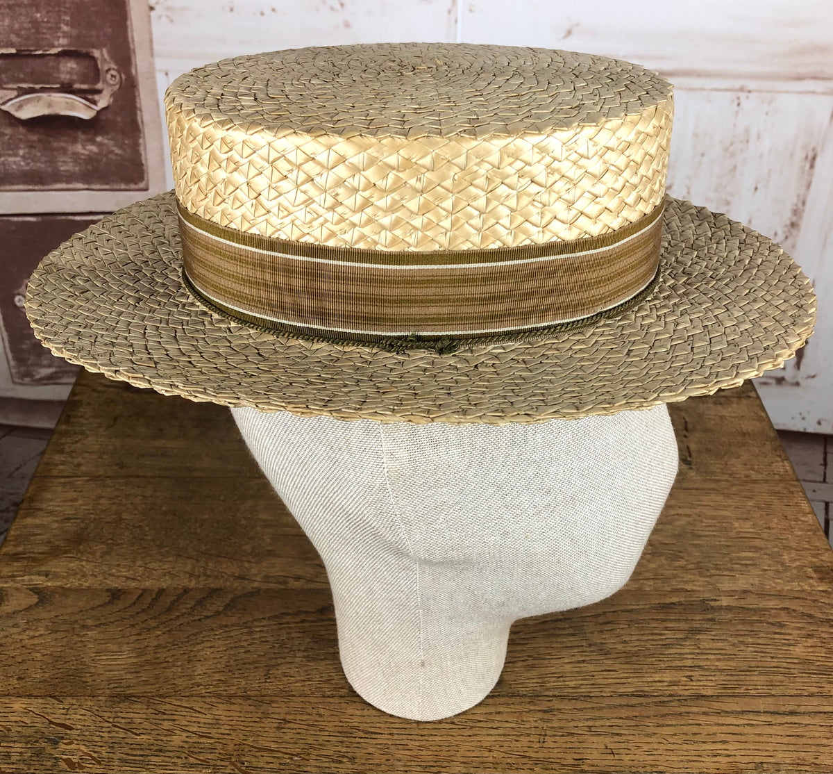 Beautiful 1930s Vintage Straw Boater Hat Black Sheep Antiques