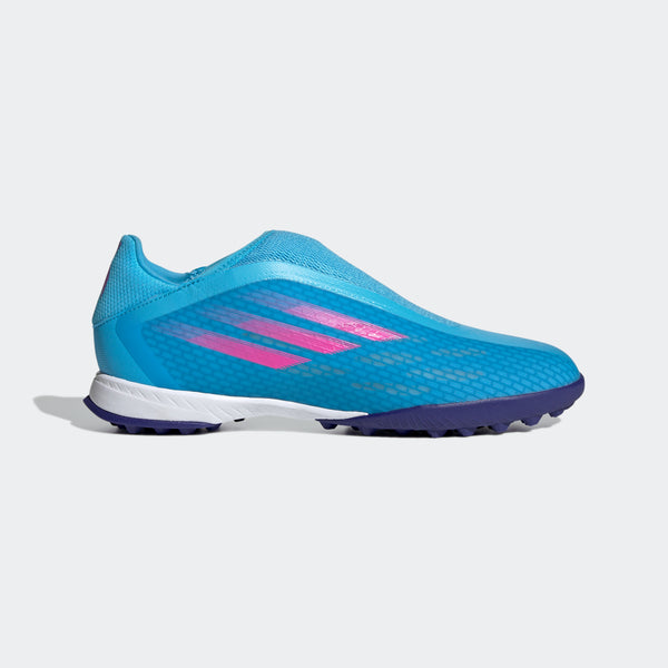 adidas X SPEEDFLOW.3 LACELESS Turf Soccer Shoes | Sky Rush | stripe 3