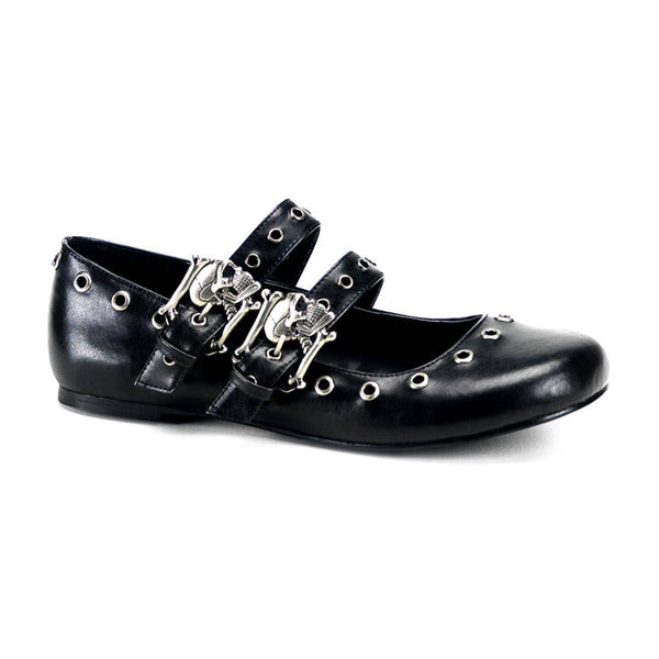 Demonia - Women's Ballet Flat Double Strap With Skull Buckle