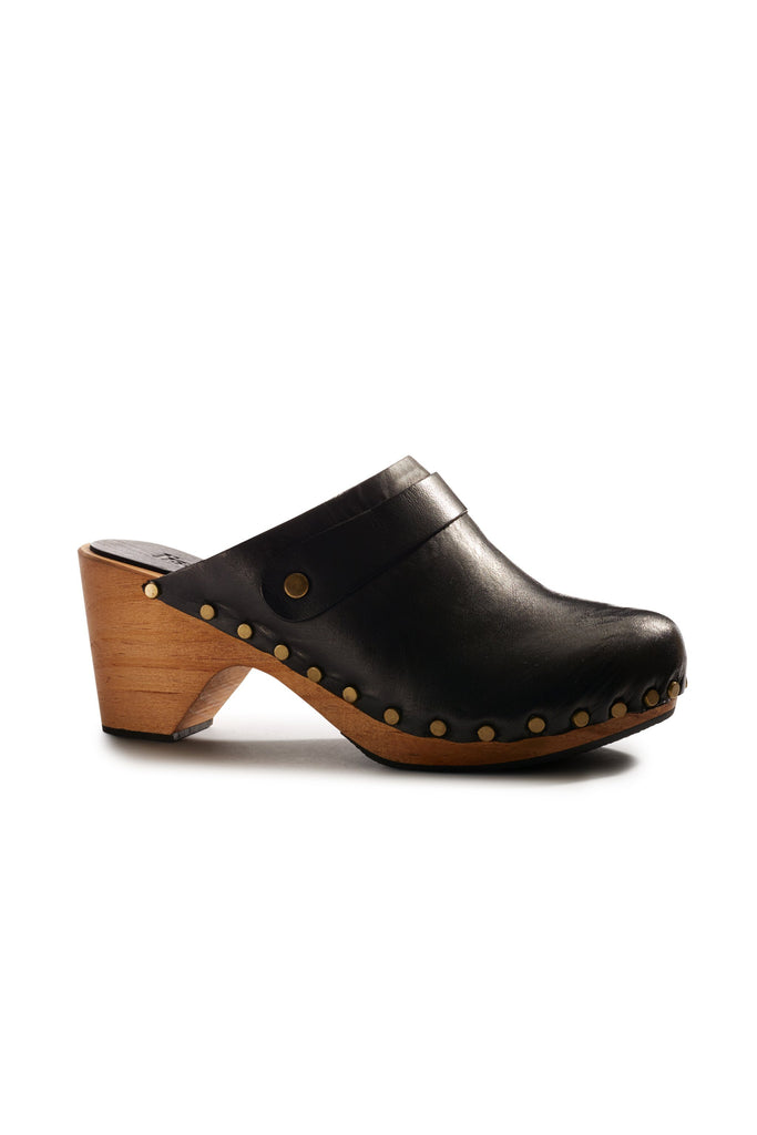 classic high heel leather clogs in 