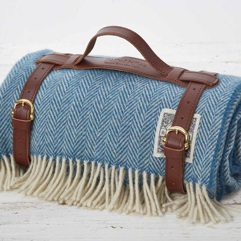 Cornish blue herringbone picnic rug