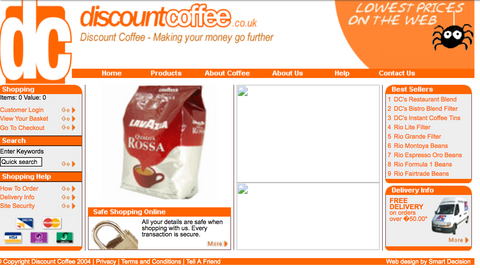 original Discount Coffee Homepage from 2004
