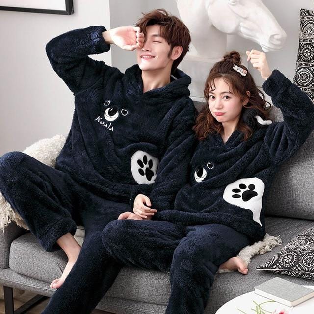 Couple Matching Pajama Set: Teddy Bear Print Top + Pants
