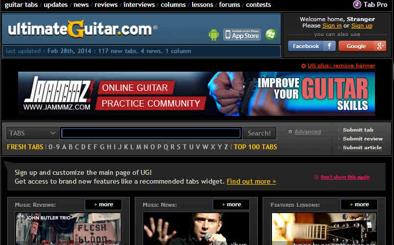 homepage of ultimate guitar