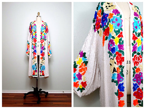 Bright Floral Sequin Robe by Braxae Vintage on Etsy