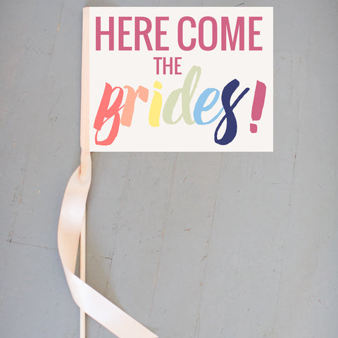 Here Come the Brides Ring Bearer Wedding Sign Rainbow LGBTQ