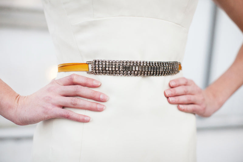 Yellow Silk Rhinestone Belt