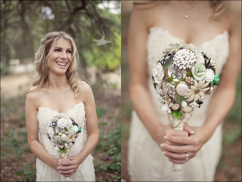 Green White Brooch Bouquet