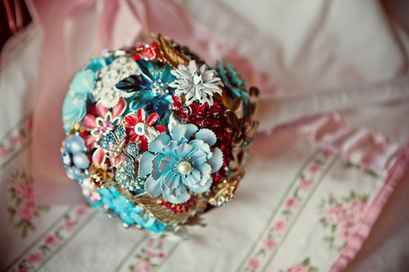 Turquoise Red Ball Brooch Bouquet
