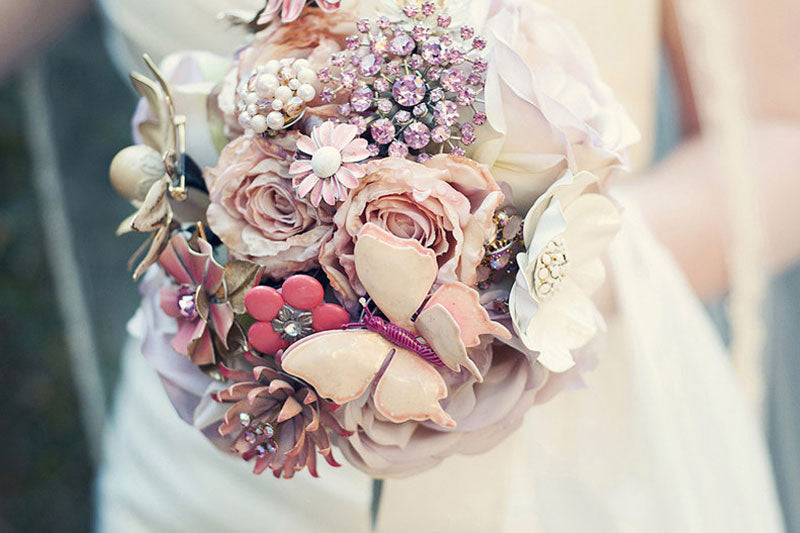 Blush Pink Floral Butterfly Brooch Bouquet