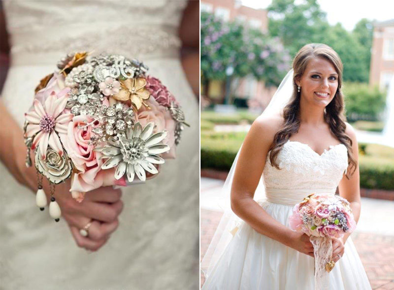 Pink Silver Brooch Bouquet Lace