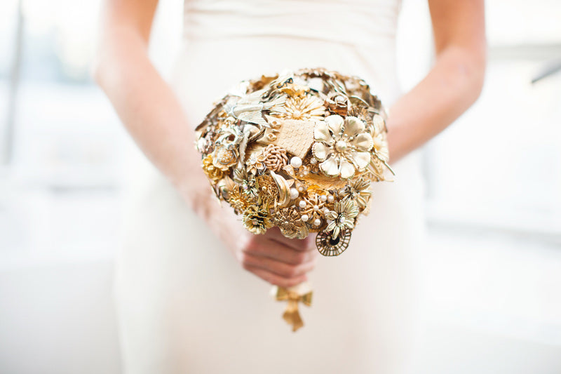 Gold Cascading Brooch Bouquet