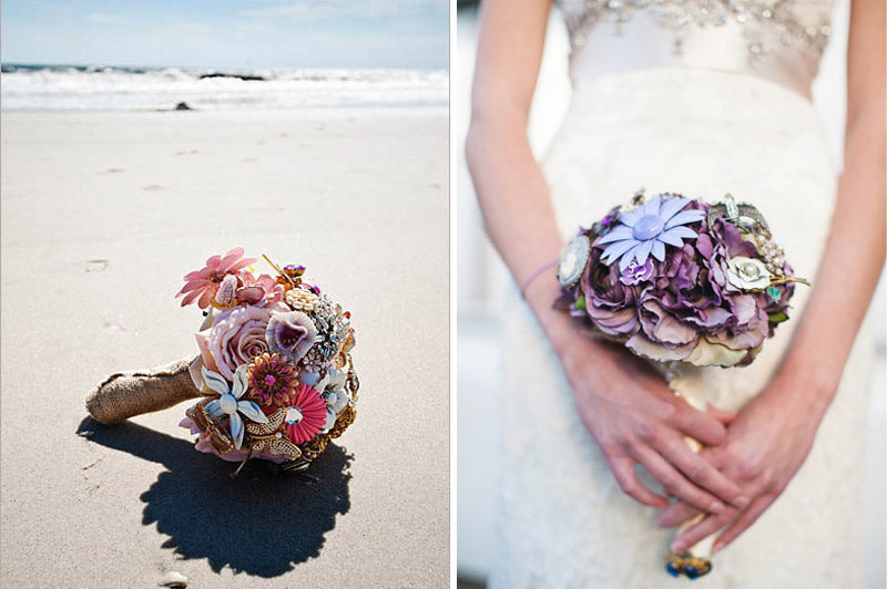 Pink Brooch Bouquet Burlap Stem