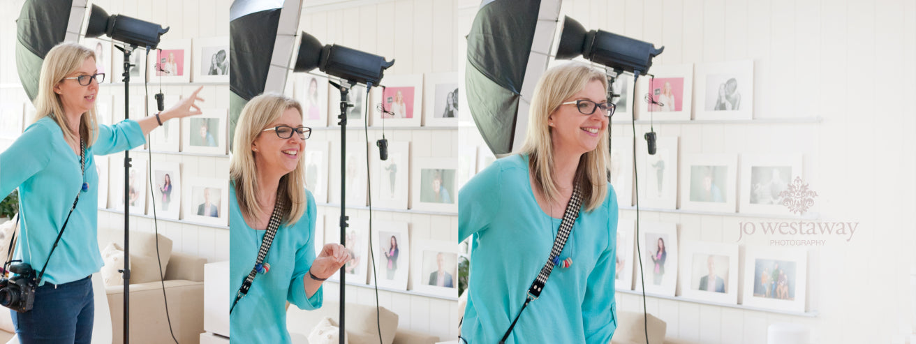 Jo Westaway in the studio photographing business owners