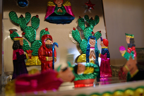 Tin Mexican Folk Art Nativity in a Box