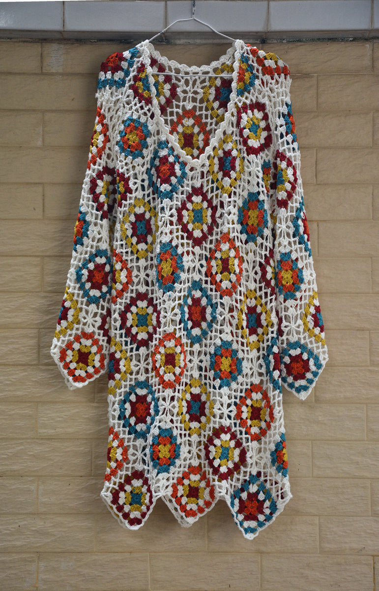 Granny Square Crochet Dress Women Bohemian Clothing – Tinacrochet