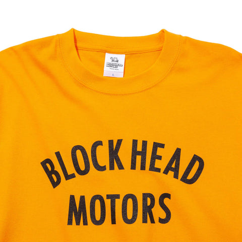 Image of BLOCKHEAD MOTORS Text Logo T-Shirt Orange - L