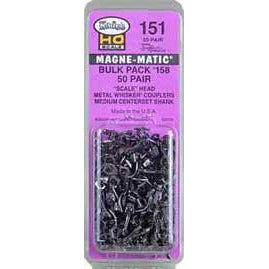 KADEE #158 Bulk Pack Scale Whisker Metal Coupler Medium Centerset Shank 9/32" (50 pairs)