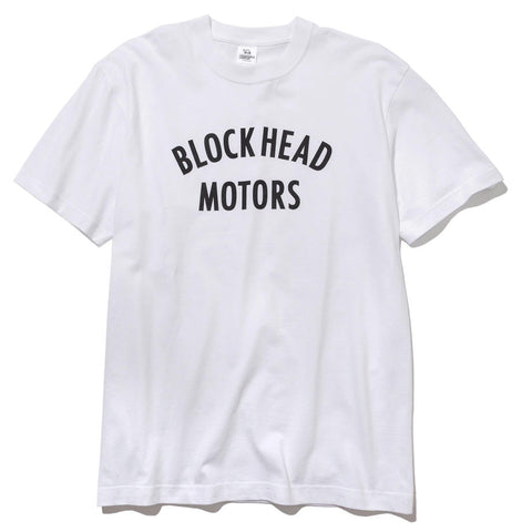 Image of BLOCKHEAD MOTORS Text Logo T-Shirt White - S