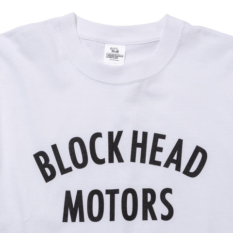 Image of BLOCKHEAD MOTORS Text Logo T-Shirt White - L