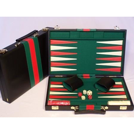 Backgammon Set  Black Vinyl Case 15"