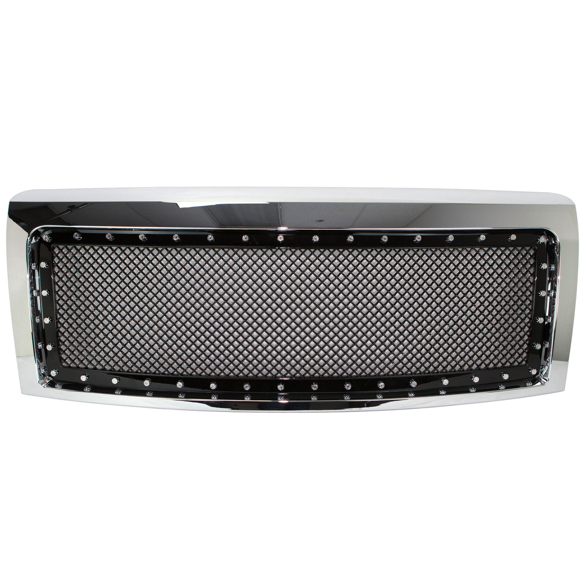 Razer Auto Triple Chrome Plated Rivet Studded Frame Mesh Grille Complete Factory Replacement Grille Shell for 09-14 Ford F150 
