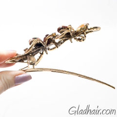 Metal Vintage Style Hair Beak with Two Butterflies with Crystals
