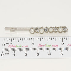 Crystal and Pearl Bead Rhodium Plated Grips - Pair