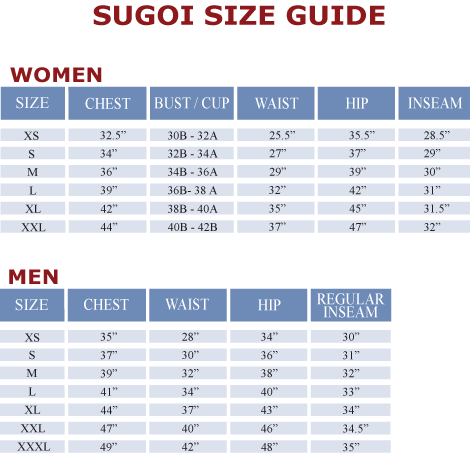 Sugoi Jersey Size Chart