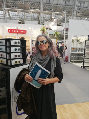 Posing at the Izipizi stand at Pure with my grey hair with pink ends