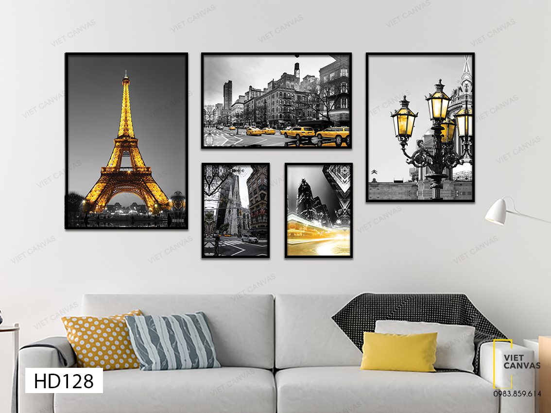 Bộ 5 Tranh Thành Phố Paris Dưới Ánh Đèn - HD128 – Viet Canvas