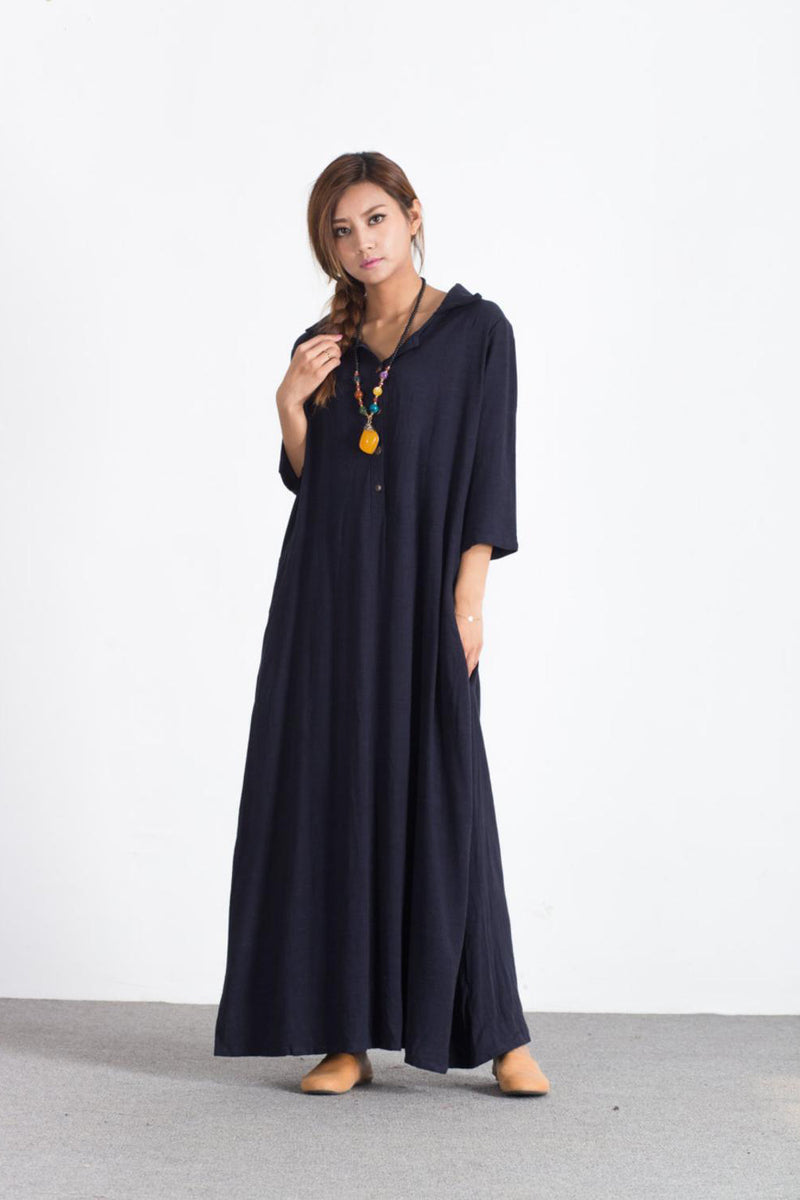 RosyQueen Women's Loose cotton caftan linen kaftan Short Sleeves Summer  maxi Dresses with pockets