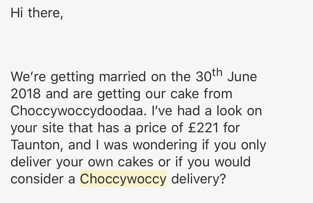 Choccywoccy wedding cake delivery