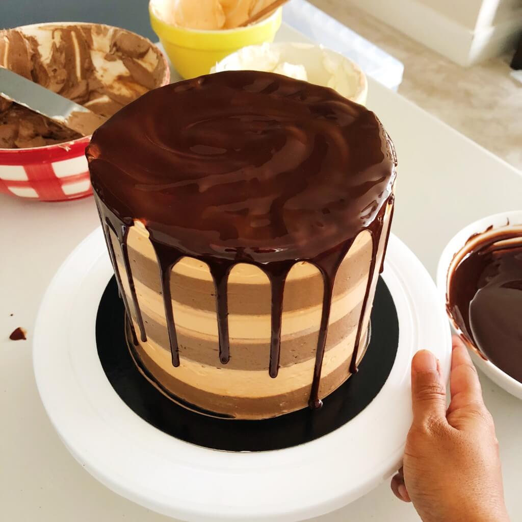 Chocolate Drip Cake Recipe - ganache drip complete