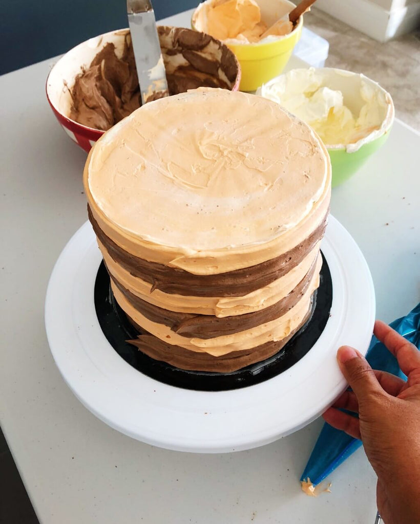 Chocolate Orange Drip Cake Recipe - rough buttercream stripes