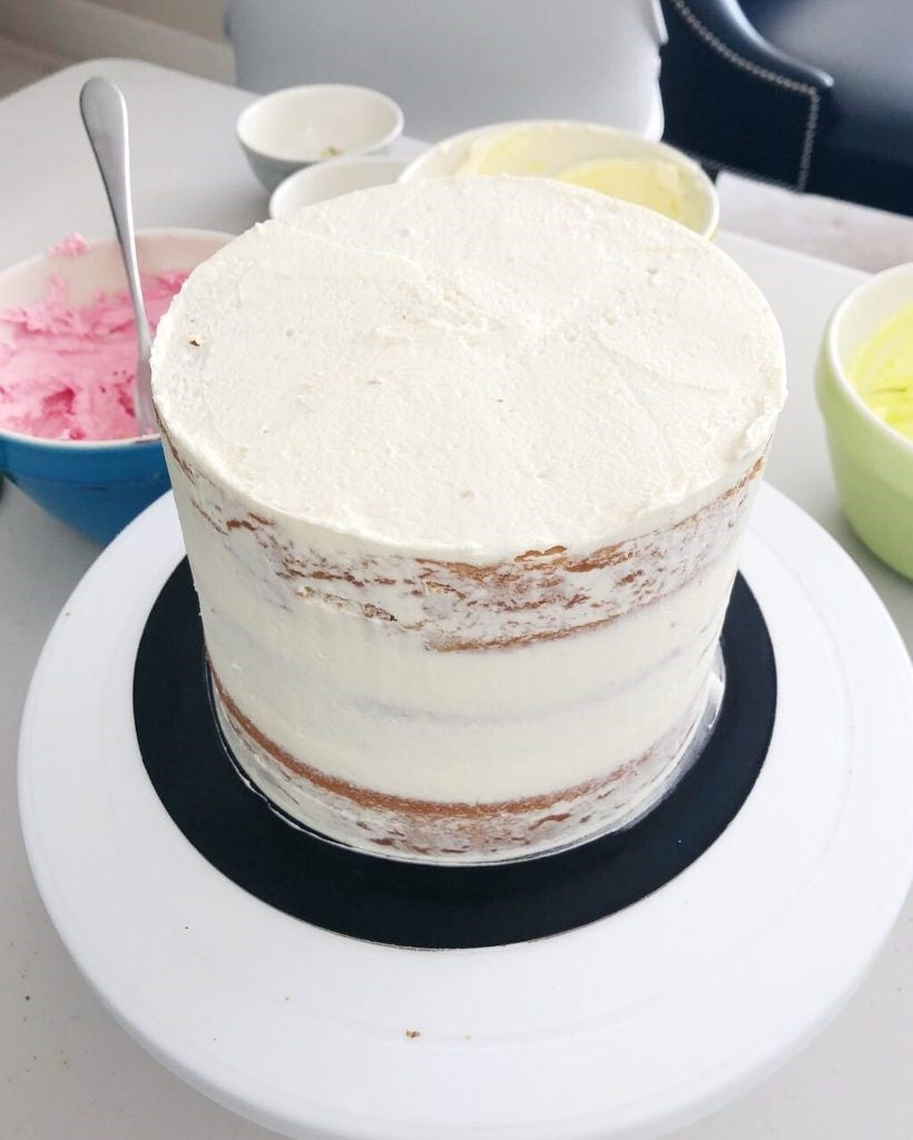 Frost and chill wedding cake tiers before stacking
